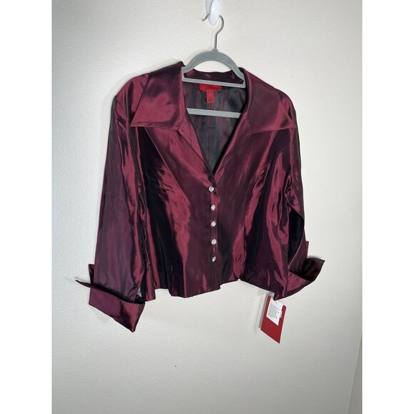 JS Collections Evening Top Jacket Blazer Rhinestone Buttons shiny metallic Sz 16 - Picture 2 of 14